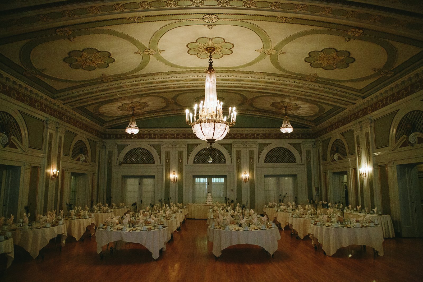 Historic Greysolon Ballroom — Duluth wedding venue with chandeliers and ornate ceiling — Tim Larsen Photography, Duluth MN