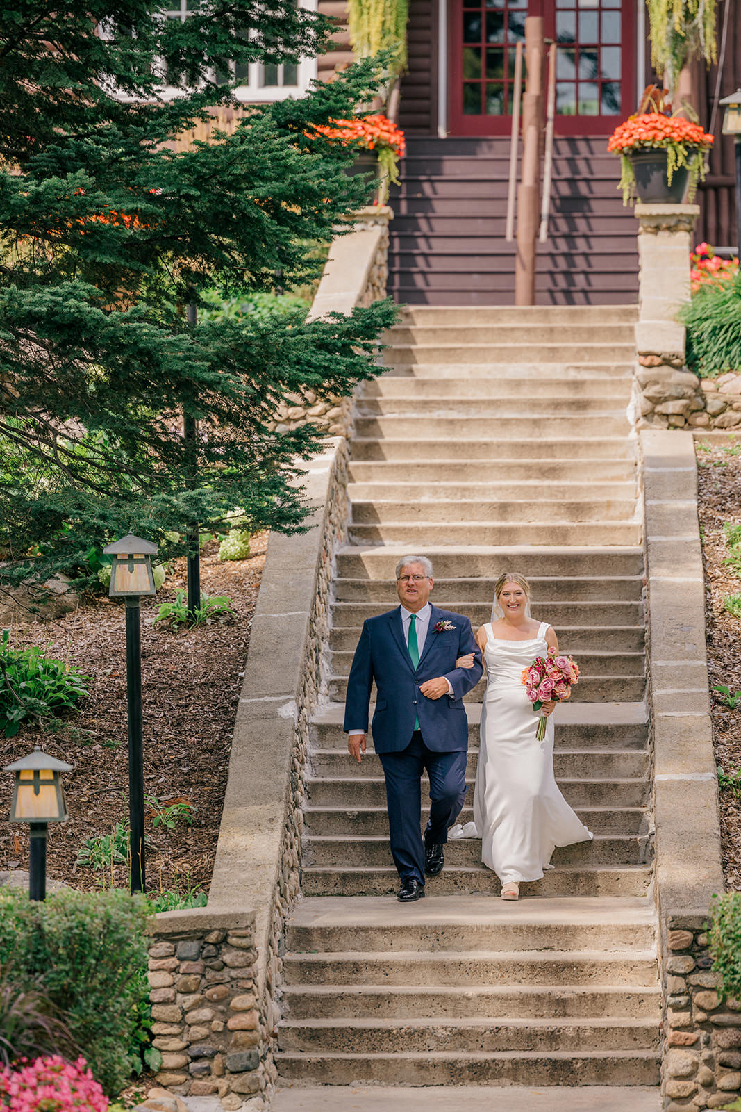 Bride and her father descending the Grand Staircase at Grand View Lodge — Tim Larsen Photography, Brainerd Lakes MN