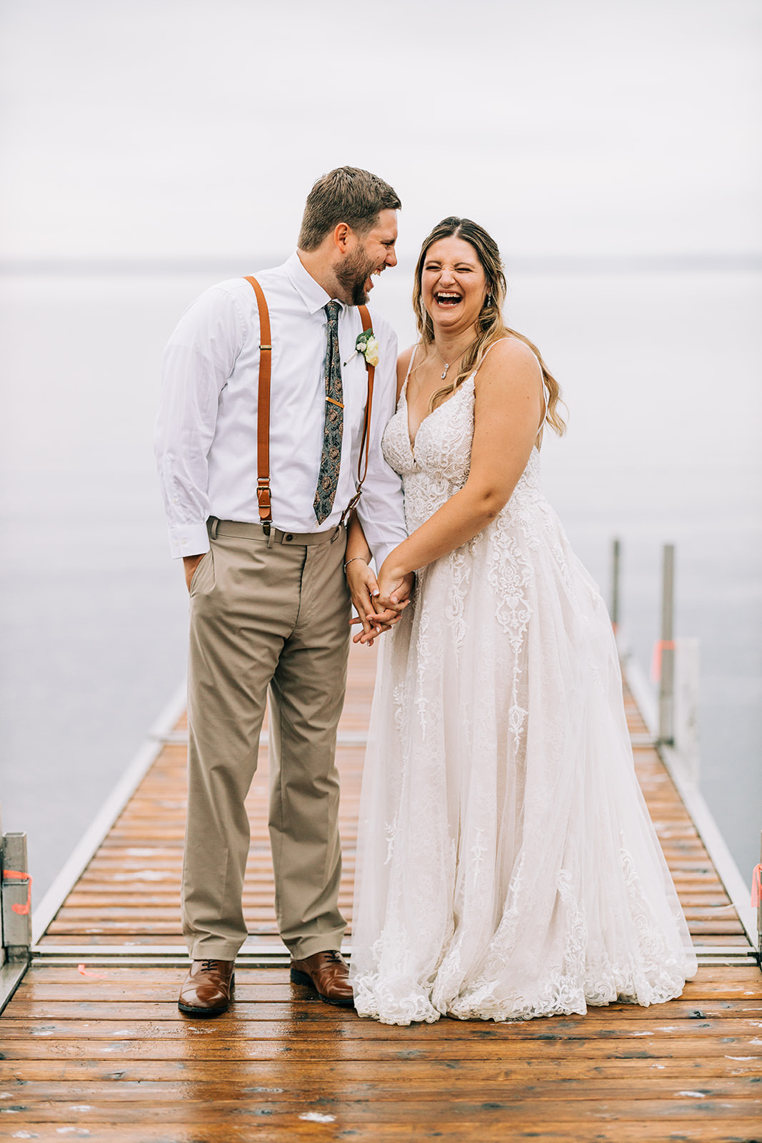 Shannon and Jon laughing on the dock — Gull Lake portraits at Grand View Lodge — Tim Larsen Photography, Brainerd Lakes MN
