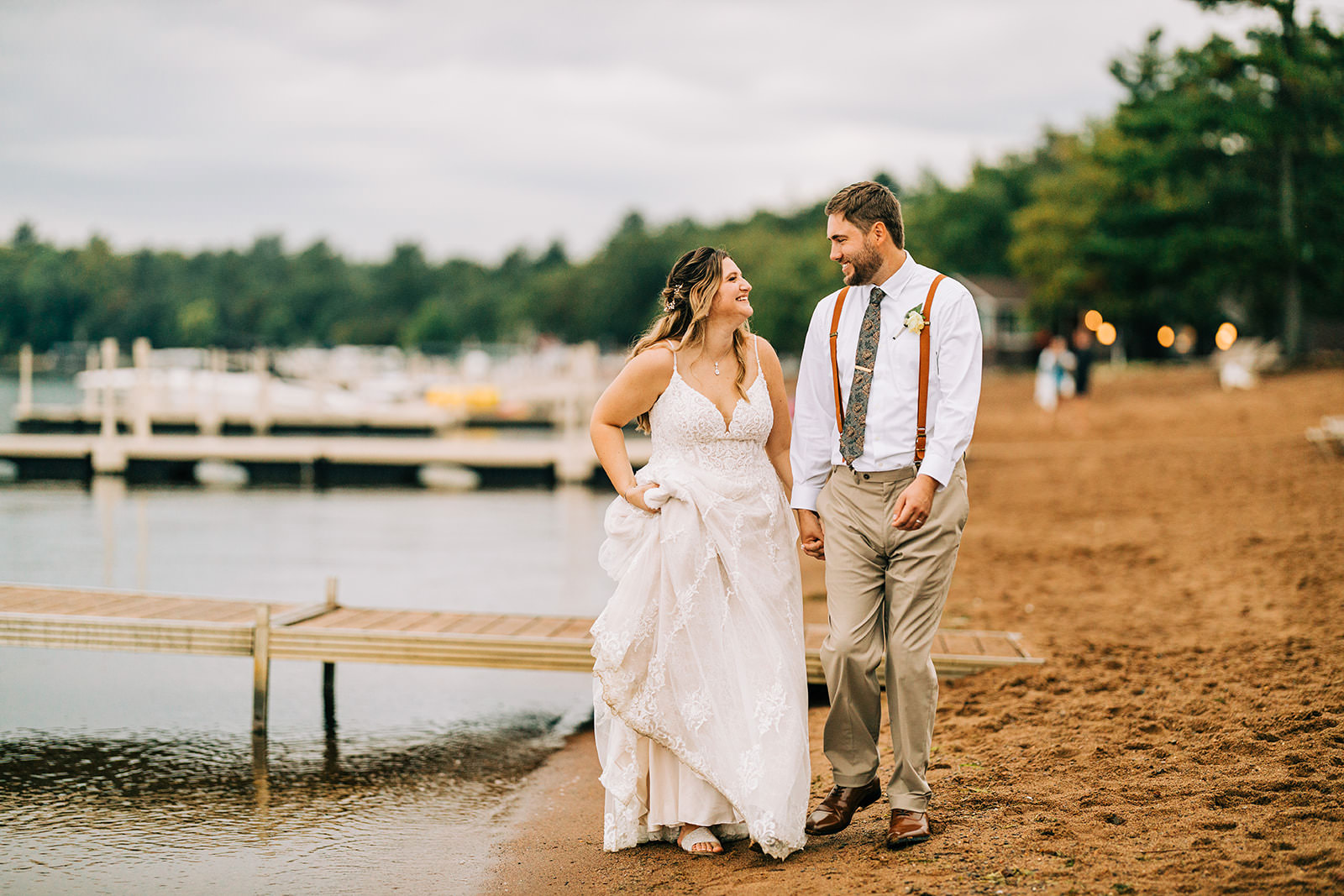 Shannon and Jon walking on the beach — Gull Lake at Grand View Lodge — Tim Larsen Photography, Brainerd Lakes MN